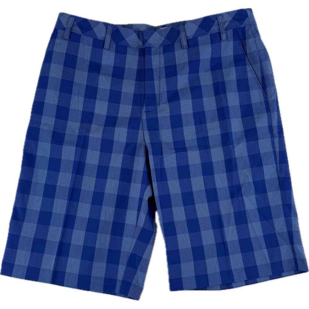 Adidas Shorts Mens 36 adult Blue Chino Flat Front Athletic Golf Plaid‎ Check